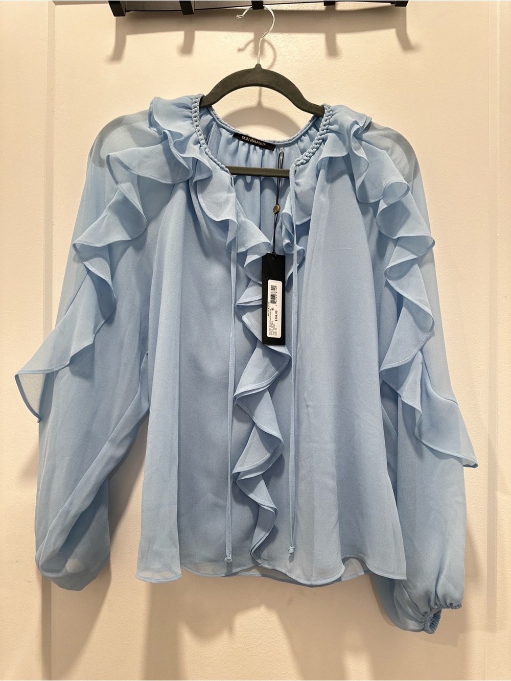 NWT Kobi Halperin Blue Bailey Blouse XS Ruffle Designer Top